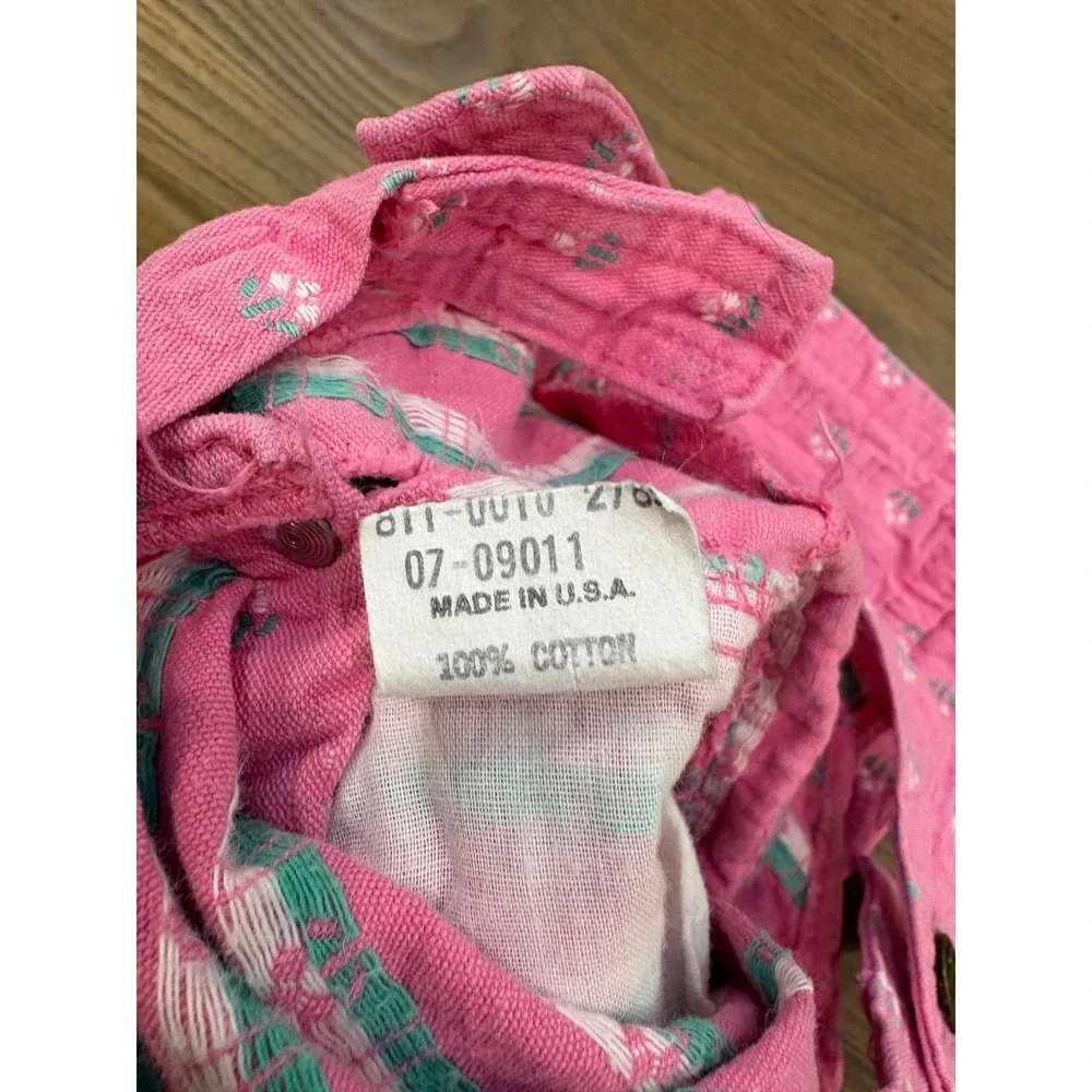 Vtg Oshkosh Overalls Romper 12 months Pink Cotton denim vestbak Floral Retro